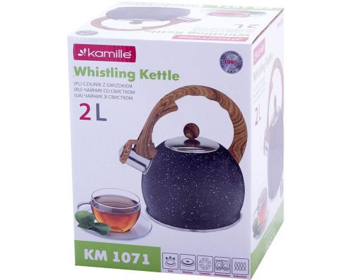 Чайник Kamille Whistling Kettle Marble 2л из нержавеющей стали со свистком, черный мрамор