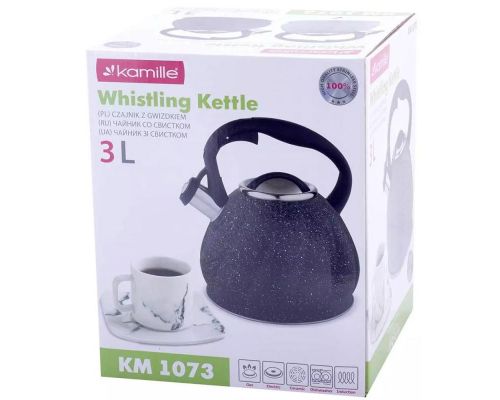 Чайник Kamille Whistling Kettle Marble 3л из нержавеющей стали со свистком (черный мрамор)