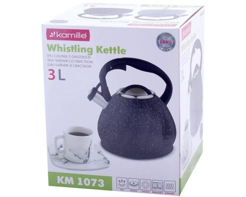 Чайник Kamille Whistling Kettle Marble 3л из нержавеющей стали со свистком (серый мрамор)
