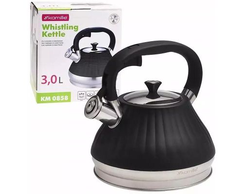 Чайник Kamille Whistling Kettle Marshmallow 3л из нержавеющей стали со свистком, черный