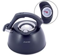 Чайник Kamille Whistling Kettle Thermo 3л из нержавеющей стали со свистком и термометром, черный