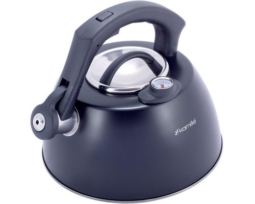 Чайник Kamille Whistling Kettle Thermo 3л из нержавеющей стали со свистком и термометром, черный Чайник Kamille Whistling Kettle Thermo 3л из нержавеющей стали со свистком и термометром, черный