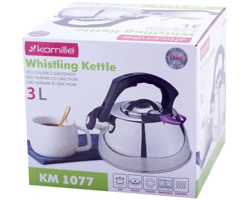 Чайник Kamille Whistling Kettle Thermo 3л з нержавіючої сталі зі свистком і термометром Чайник Kamille Whistling Kettle Thermo 3л з нержавіючої сталі зі свистком і термометром