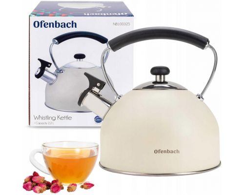 Чайник Ofenbach 2.2л нержавеющая сталь со свистком, бежевый матовый