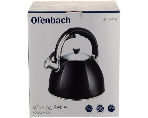 Чайник Ofenbach Augsburg Black 3.2л со свистком, нержавеющая сталь, черный
