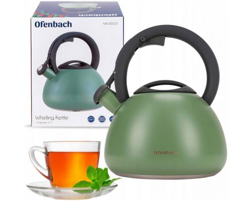 Чайник Ofenbach Green 2.7л нержавеющая сталь, со свистком, зеленый матовый