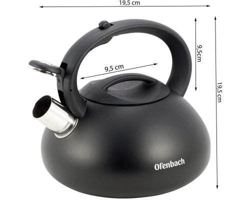 Чайник Ofenbach Happy Kettle 2.5л из нержавеющей стали со свистком, черный матовый Чайник Ofenbach Happy Kettle 2.5л из нержавеющей стали со свистком, черный матовый