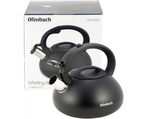 Чайник Ofenbach Happy Kettle 2.5л из нержавеющей стали со свистком, черный матовый Чайник Ofenbach Happy Kettle 2.5л из нержавеющей стали со свистком, черный матовый