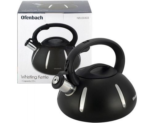 Чайник Ofenbach Happy Kettle 2л з нержавіючої сталі зі свистком, чорний матовий Чайник Ofenbach Happy Kettle 2л з нержавіючої сталі зі свистком, чорний матовий