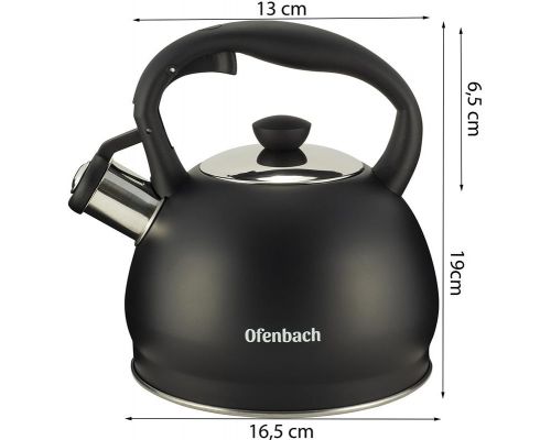 Чайник Ofenbach Magic Kettle 2л з нержавіючої сталі зі свистком, чорний матовий Чайник Ofenbach Magic Kettle 2л з нержавіючої сталі зі свистком, чорний матовий