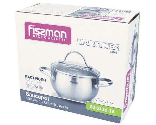 Кастрюля Fissman Martinez 1.8л пузатая из нержавеющей стали Кастрюля Fissman Martinez 1.8л пузатая из нержавеющей стали