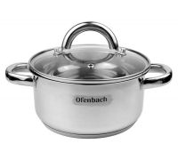 Кастрюля индукционная Ofenbach Casserole из нержавеющей стали 1.5л со стеклянной крышкой