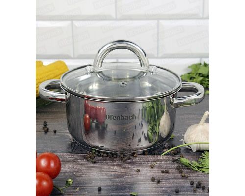 Кастрюля индукционная Ofenbach Casserole из нержавеющей стали 1.5л со стеклянной крышкой