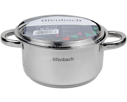 Кастрюля индукционная Ofenbach Casserole из нержавеющей стали 2л со стеклянной крышкой