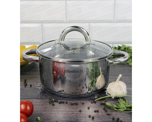 Кастрюля индукционная Ofenbach Casserole из нержавеющей стали 2л со стеклянной крышкой