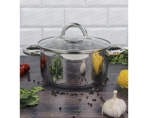 Кастрюля индукционная Ofenbach Casserole из нержавеющей стали 3л со стеклянной крышкой