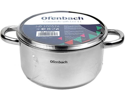 Кастрюля индукционная Ofenbach Casserole из нержавеющей стали 4л со стеклянной крышкой