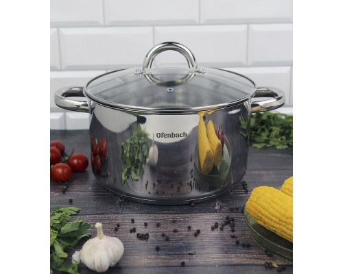 Кастрюля индукционная Ofenbach Casserole из нержавеющей стали 5.5л со стеклянной крышкой