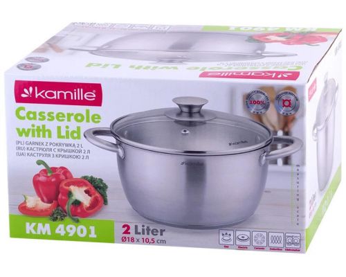 Кастрюля Kamille Gladys 2л из нержавеющей стали, с мерной шкалой Кастрюля Kamille Gladys 2л из нержавеющей стали, с мерной шкалой