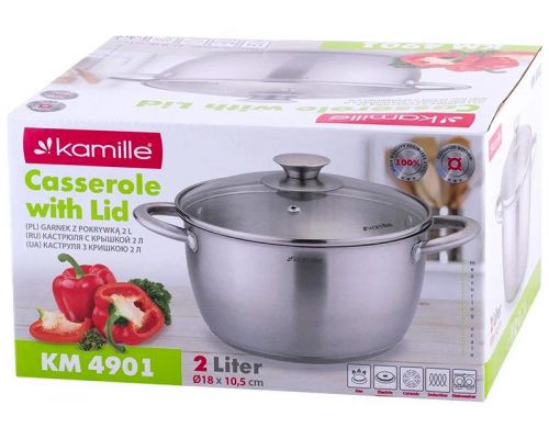 Кастрюля Kamille Gladys 5л из нержавеющей стали, с мерной шкалой Кастрюля Kamille Gladys 5л из нержавеющей стали, с мерной шкалой