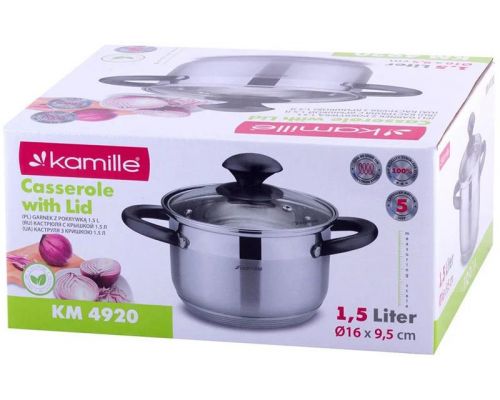 Кастрюля Kamille Groningen 2л из нержавеющей стали с 5-слойным индукционным дном Кастрюля Kamille Groningen 2л из нержавеющей стали с 5-слойным индукционным дном