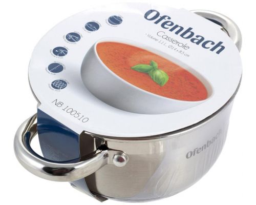 Кастрюля Ofenbach Casserole из нержавеющей стали 1100мл со стеклянной крышкой