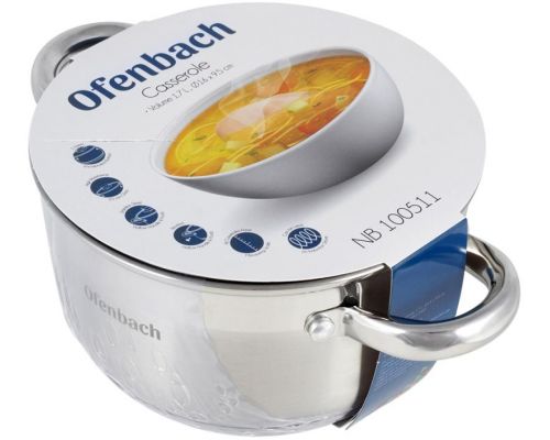 Кастрюля Ofenbach Casserole из нержавеющей стали 1700мл со стеклянной крышкой