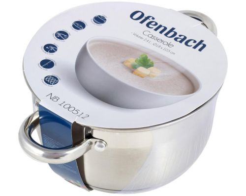 Кастрюля Ofenbach Casserole из нержавеющей стали 2400мл со стеклянной крышкой