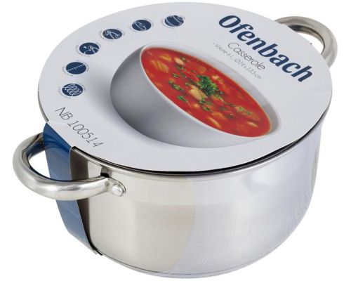 Кастрюля Ofenbach Casserole из нержавеющей стали 6л со стеклянной крышкой