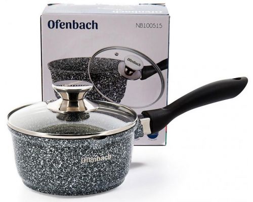 Ковш Ofenbach Snow Marble 1.35л индукционный с антипригарным покрытием и стеклянной крышкой