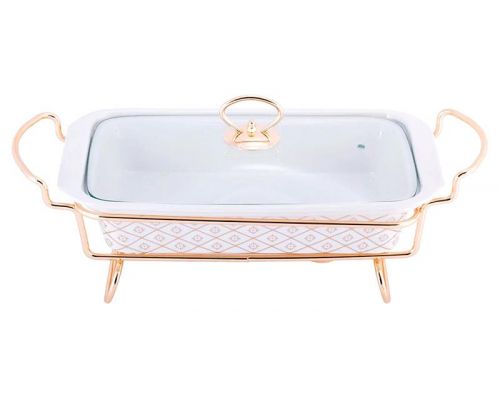 Мармит Kamille Food Warmer "In Gold" керамическая форма 1.3л, 30.5см с подогревом Мармит Kamille Food Warmer "In Gold" керамическая форма 1.3л, 30.5см с подогревом