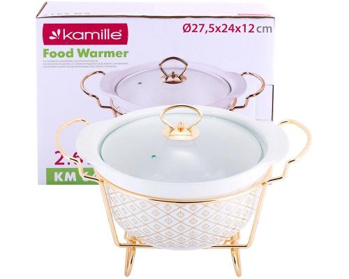 Мармит Kamille Food Warmer "In Gold" керамическая форма 2.6л с подогревом Мармит Kamille Food Warmer "In Gold" керамическая форма 2.6л с подогревом