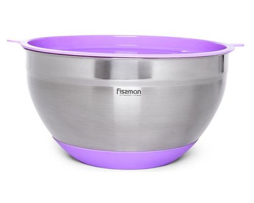 Миска Fissman MIRABELLE 3л из нержавеющей стали с сиреневой пластиковой крышкой Миска Fissman MIRABELLE 3л из нержавеющей стали с сиреневой пластиковой крышкой