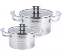 Набір 2 каструлі Kamille Casserote 1.5л і 2.4л з нержавіючої сталі зі скляними кришками