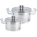 Набір 2 каструлі Kamille Casserote 1.5л і 2.4л з нержавіючої сталі зі скляними кришками