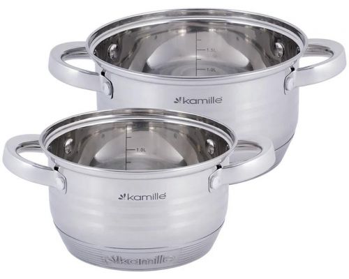 Набор 2 кастрюли Kamille Desiree 1.5л, 2л из нержавеющей стали с мерной шкалой Набор 2 кастрюли Kamille Desiree 1.5л, 2л из нержавеющей стали с мерной шкалой