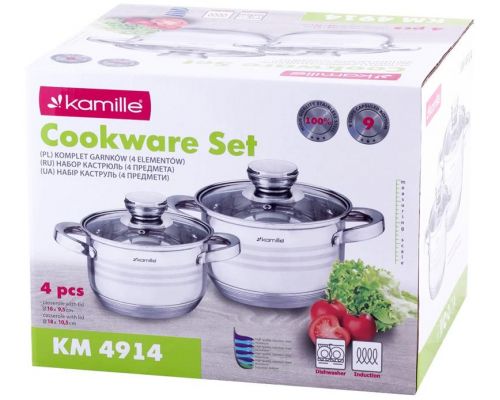 Набор 2 кастрюли Kamille Desiree 1.5л, 2л из нержавеющей стали с мерной шкалой Набор 2 кастрюли Kamille Desiree 1.5л, 2л из нержавеющей стали с мерной шкалой