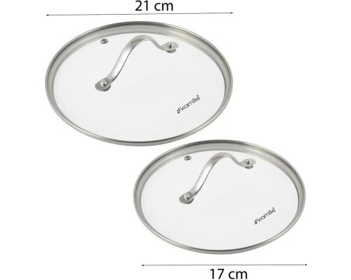 Набір 2 каструлі Kamille Fine Silver Pen 2.1л і 3.7л з нержавіючої сталі зі скляними кришками