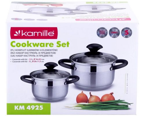 Набір 2 каструлі Kamille Groningen 1.5л, 3л з нержавіючої сталі з 5-шаровим індукційним дном