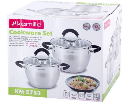 Набір 2 каструлі Kamille Marsaili 1.8л, 2.5л з силіконовими ручками Набір 2 каструлі Kamille Marsaili 1.8л, 2.5л з силіконовими ручками