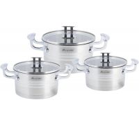 Набір 3 каструлі Kamille Casserote 1.7л, 2.4л, 3.1л з нержавіючої сталі зі скляними кришками