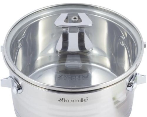 Набір 3 каструлі Kamille Casserote 1.7л, 2.4л, 3.1л з нержавіючої сталі зі скляними кришками