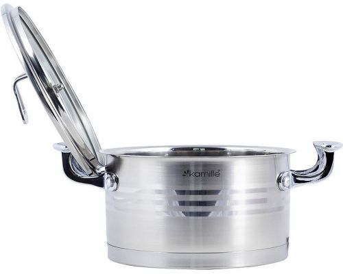 Набір 3 каструлі Kamille Casserote 1.7л, 2.4л, 3.1л з нержавіючої сталі зі скляними кришками