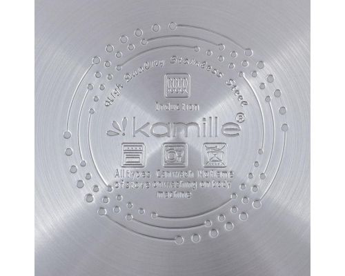 Набір 3 каструлі Kamille Fine Silver Pen 2.1л, 3.7л і 6.1л з нержавіючої сталі зі скляними кришками
