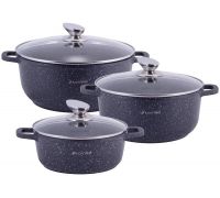 Набір 3 каструлі Kamille Landes Black 2.3л, 4.5л, 6.5л, з двома прихватками