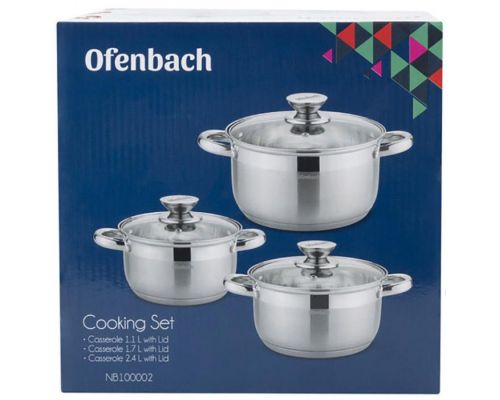Набір 3 каструлі Ofenbach Hamburg 1.1л, 1.7л, 2.4л з нержавіючої сталі з 5-шаровим індукційним дном Набір 3 каструлі Ofenbach Hamburg 1.1л, 1.7л, 2.4л з нержавіючої сталі з 5-шаровим індукційним дном