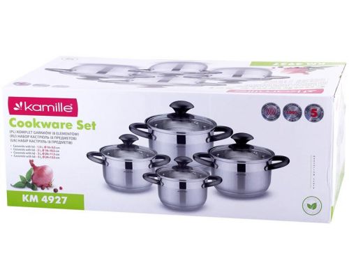 Набор 4 кастрюли Kamille Groningen 1.5л, 2л, 3л, 5л из нержавеющей стали с 5-слойным индукционным дном Набор 4 кастрюли Kamille Groningen 1.5л, 2л, 3л, 5л из нержавеющей стали с 5-слойным индукционным дном