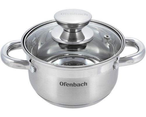 Набір 4 каструлі Ofenbach Casserole із нержавіючої сталі (1.1л, 1.7л, 2.4л, 3.4л) зі скляними кришками