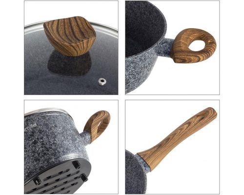 Набір кухонного посуду Kamille Grey Marble 12 предметів, литий алюміній Набір кухонного посуду Kamille Grey Marble 12 предметів, литий алюміній