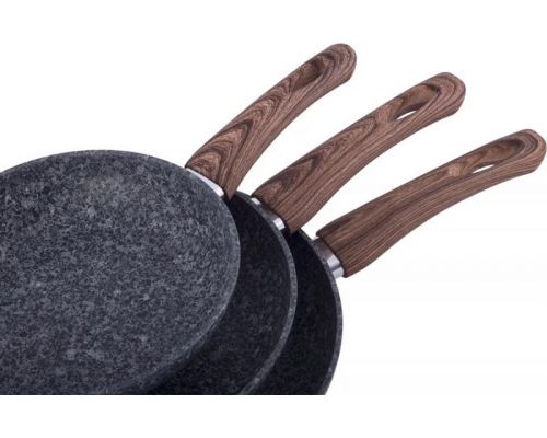 Набор 3 сковороды Kamille Grey Marble Ø20см, Ø24см, Ø28см, индукционные с антипригарным покрытием Набор 3 сковороды Kamille Grey Marble Ø20см, Ø24см, Ø28см, индукционные с антипригарным покрытием